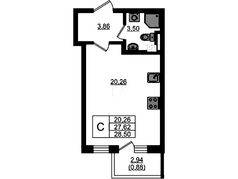 Квартира студия 28.5 м², 3/4 эт., ЖК «Новая история»